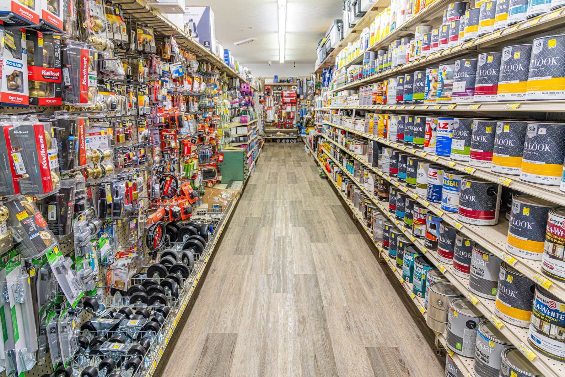 Looking down the paint aisle